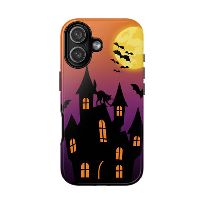 Halloween Haunted Castle Tough Phone Case — Moon, Bats & Cat iPhone Cover