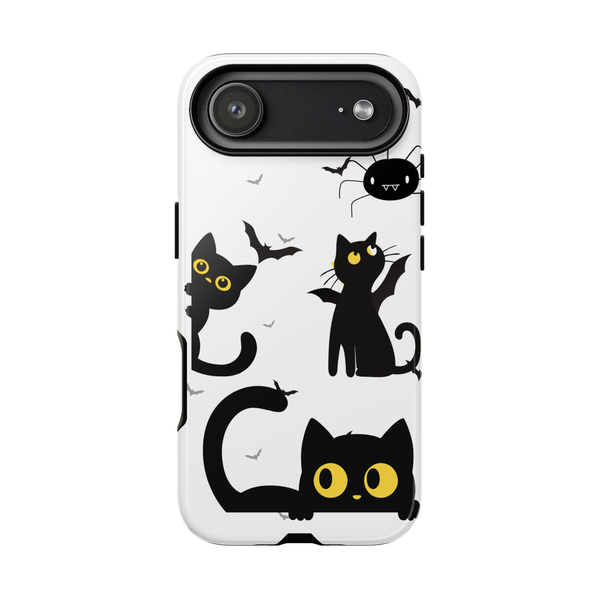 Cute Black Cats Halloween Phone Case - Spooky Bat & Spider iPhone Cover