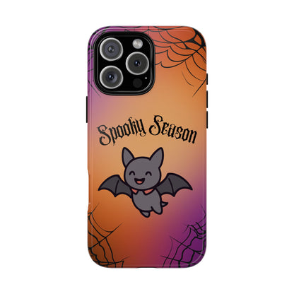 Spooky Season Cute Bat Phone Case — Halloween Gradient Spiderweb Tough Case