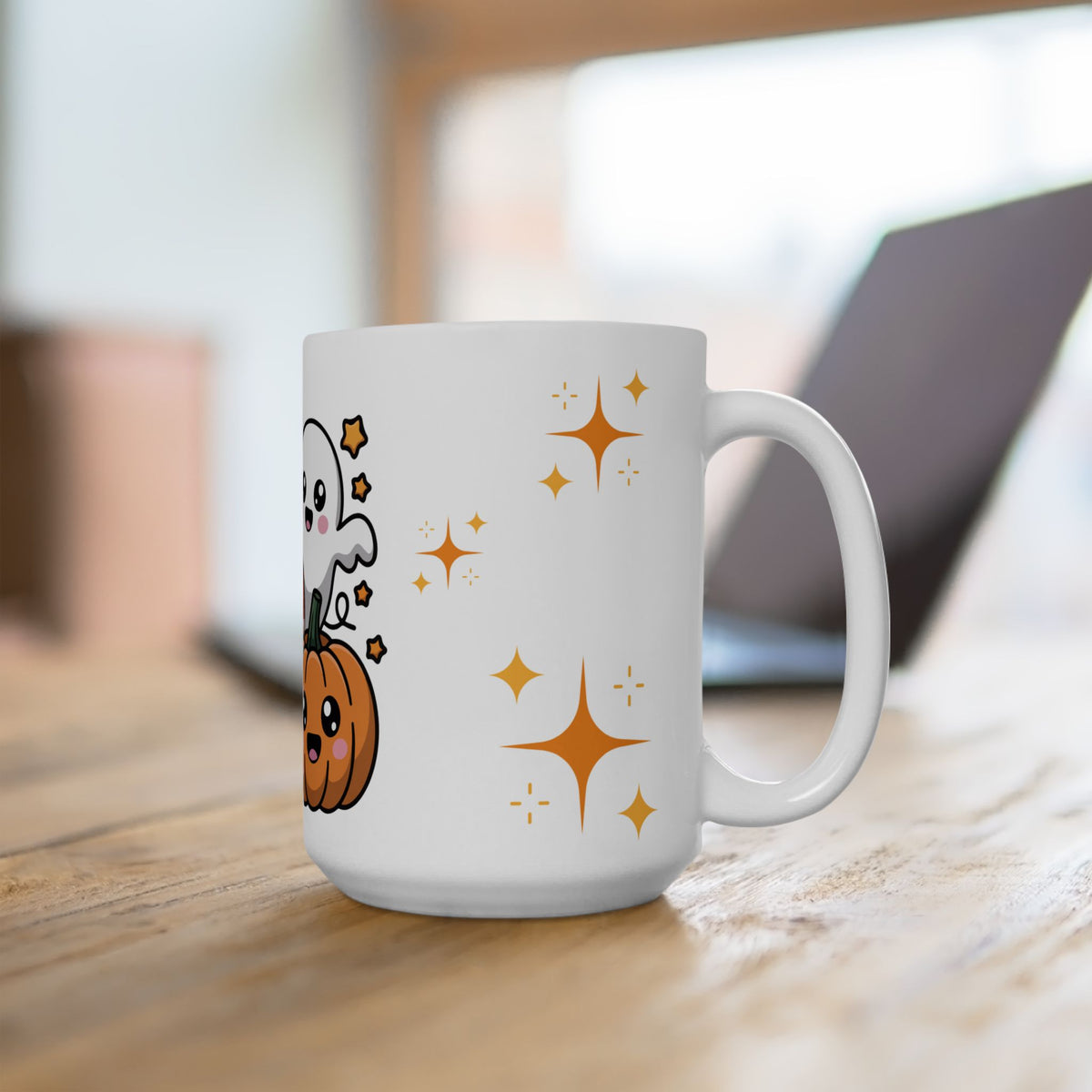 Cute Halloween Ghost & Pumpkins Ceramic Mug (11oz/15oz)
