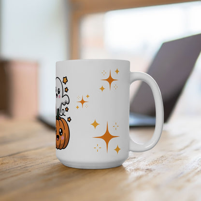 Cute Halloween Ghost & Pumpkins Ceramic Mug (11oz/15oz)
