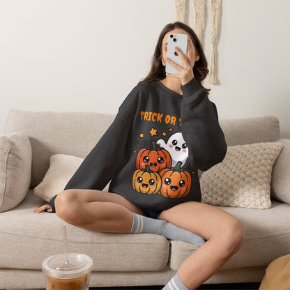 Halloween "Trick or Treat" Sweatshirt — Cute Ghost & Pumpkins Crewneck