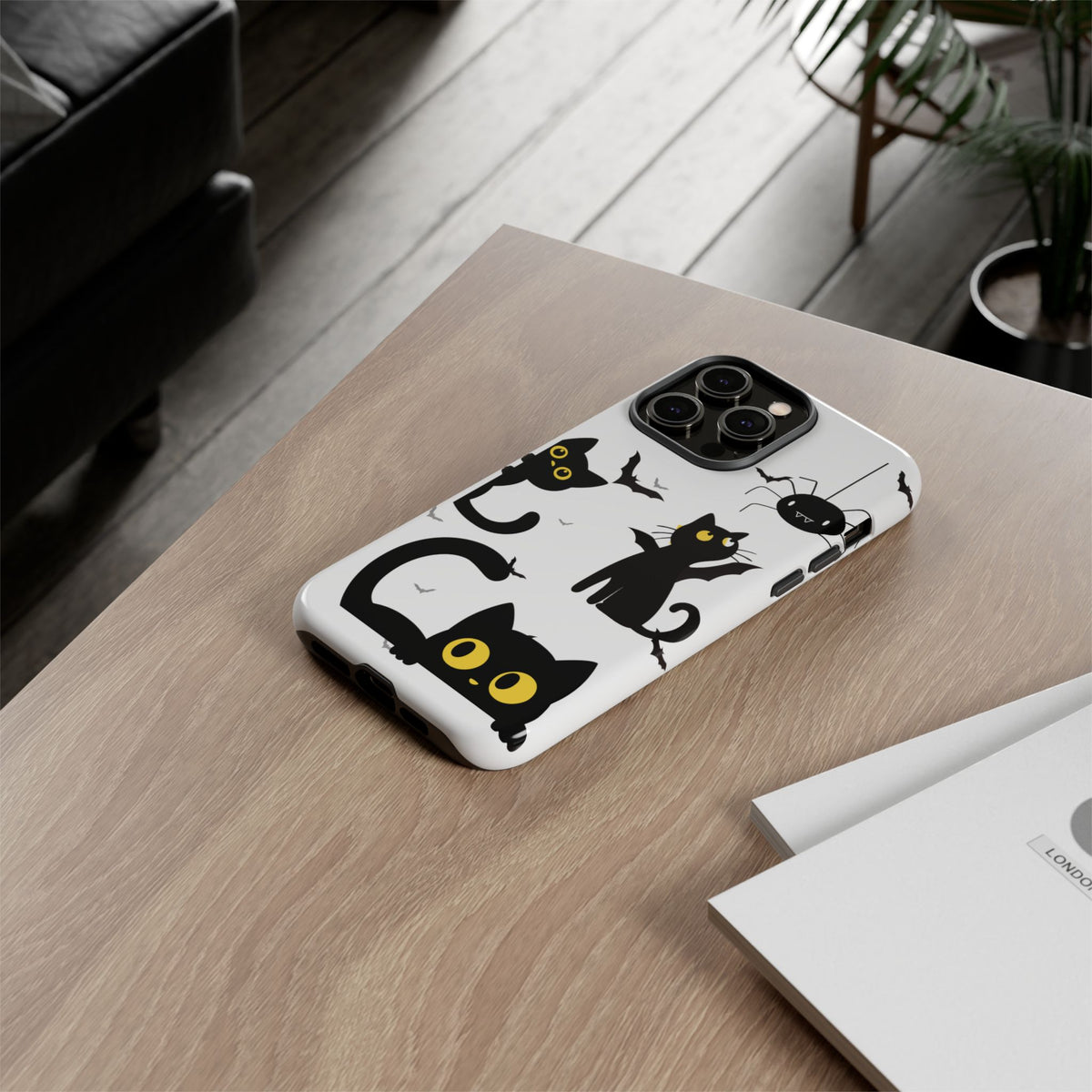Cute Black Cats Halloween Phone Case - Spooky Bat & Spider iPhone Cover