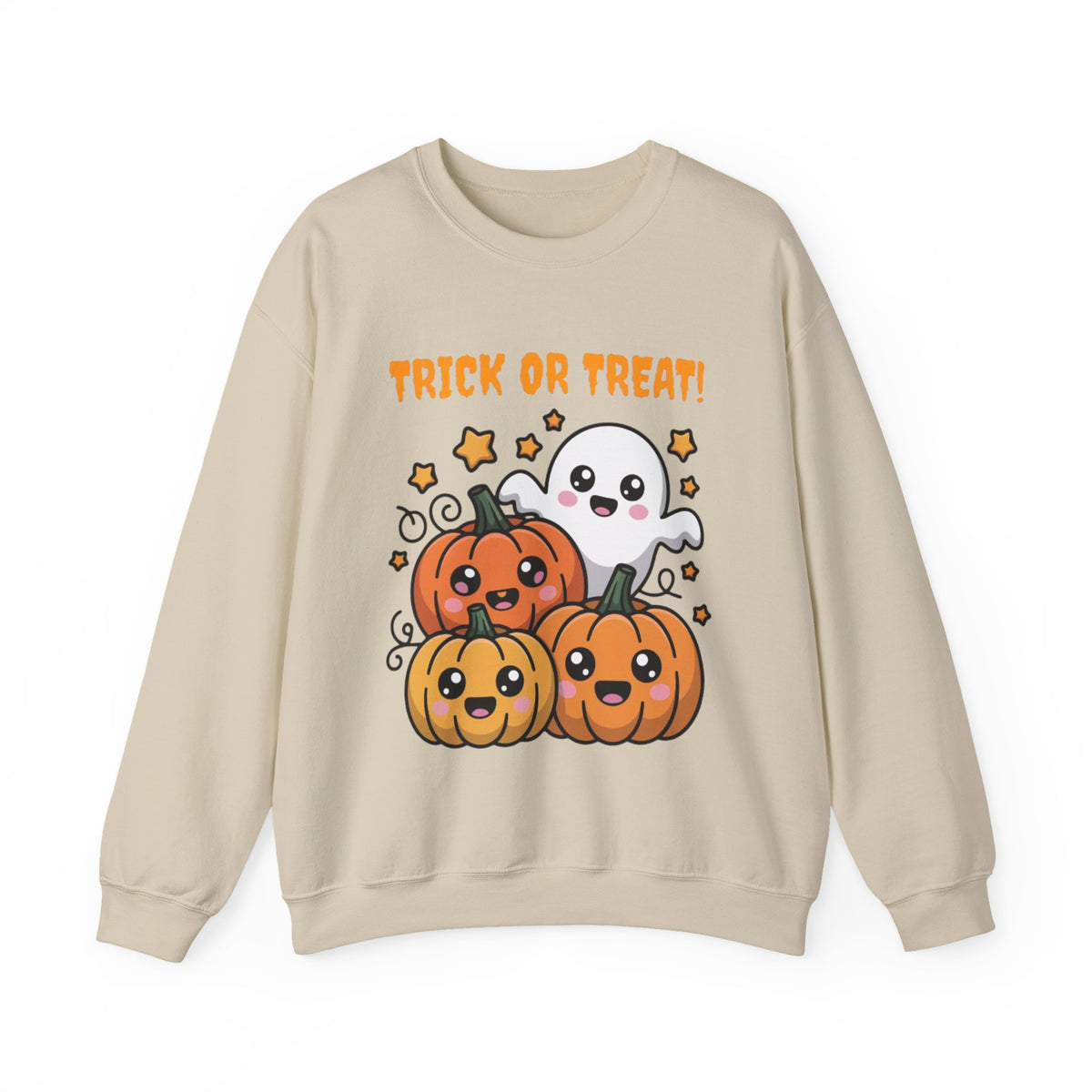 Halloween "Trick or Treat" Sweatshirt — Cute Ghost & Pumpkins Crewneck
