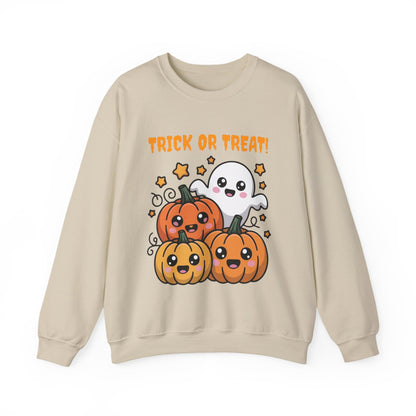 Halloween "Trick or Treat" Sweatshirt — Cute Ghost & Pumpkins Crewneck