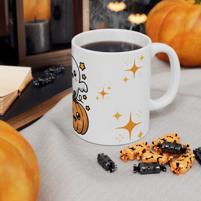 Cute Halloween Ghost & Pumpkins Ceramic Mug (11oz/15oz)