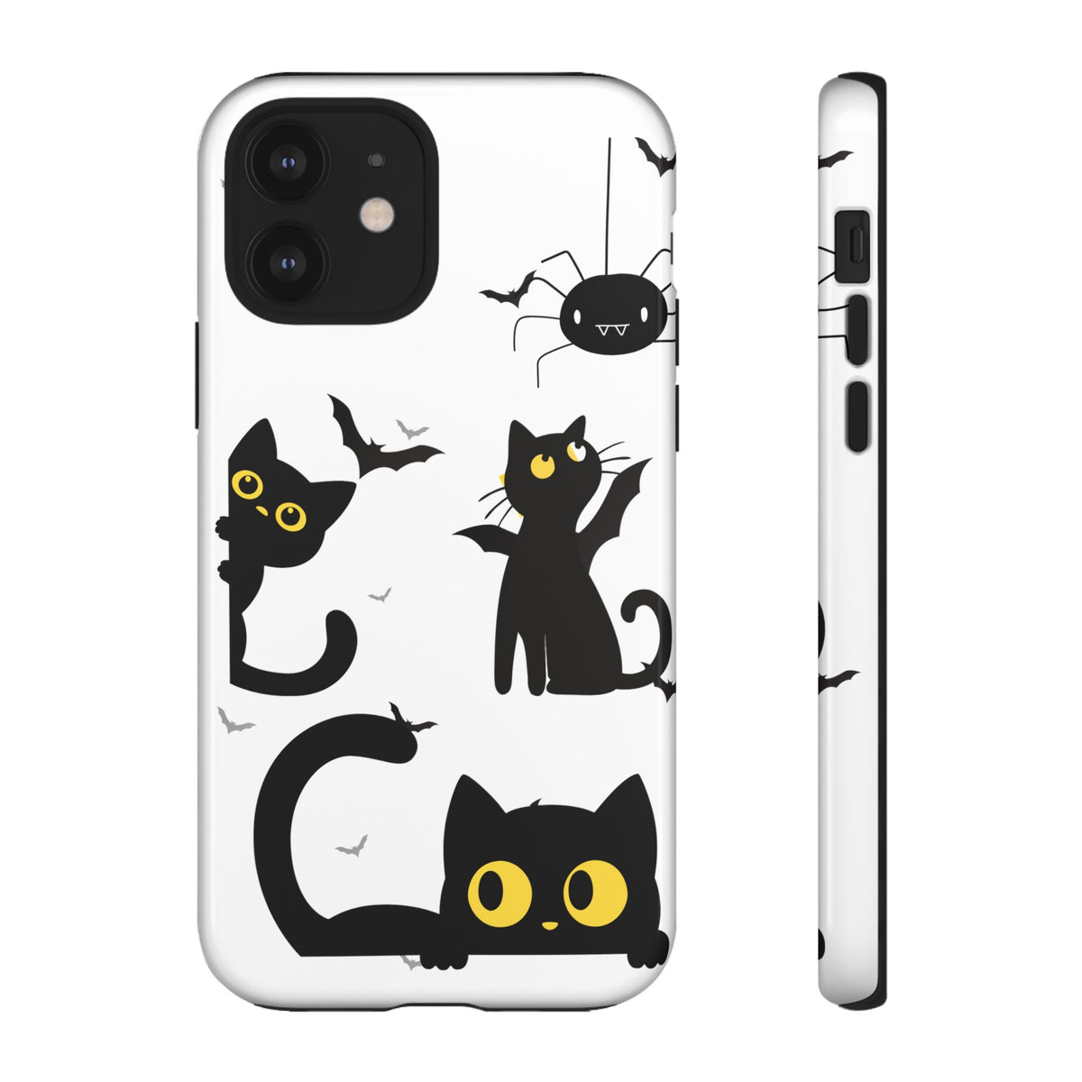 Cute Black Cats Halloween Phone Case - Spooky Bat & Spider iPhone Cover