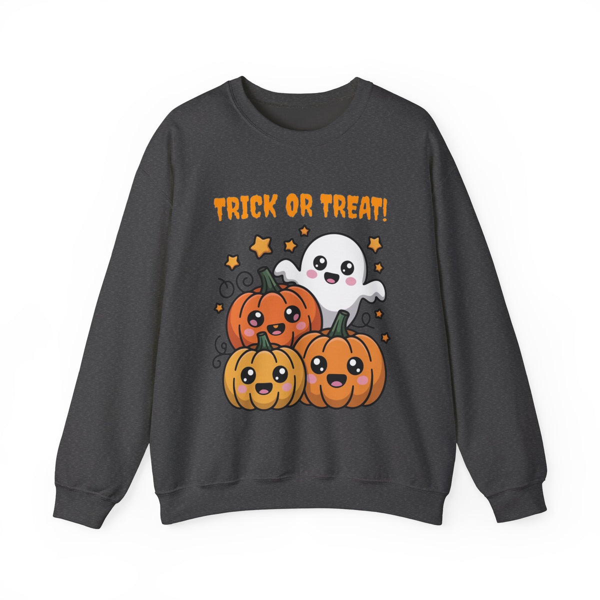 Halloween "Trick or Treat" Sweatshirt — Cute Ghost & Pumpkins Crewneck