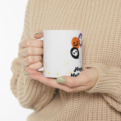 Happy Halloween Balloon Ceramic Mug - Cute Ghost, Jack-O'-Lantern & Skull Drinkware (11oz/15oz)