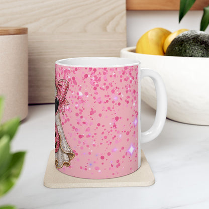 Pink Glitter Ghost Halloween Mug — Cute Ghost with Heart Sunglasses & Pumpkin