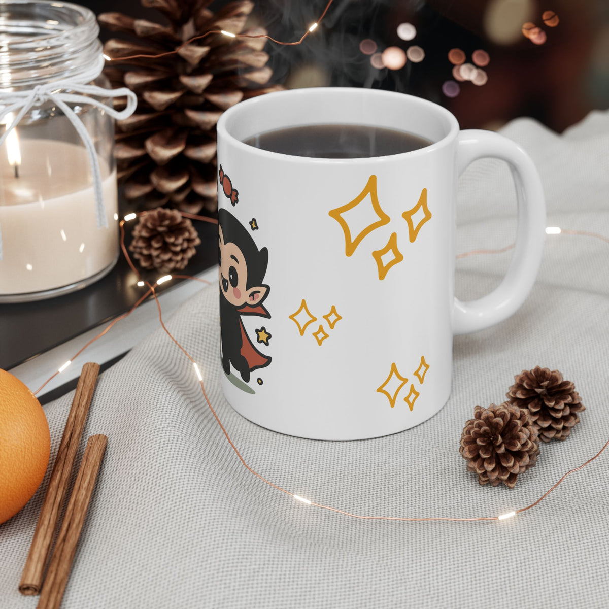 Cute Halloween Friends Ceramic Mug — Ghost, Pumpkin & Vampire Coffee Cup (11oz/15oz)