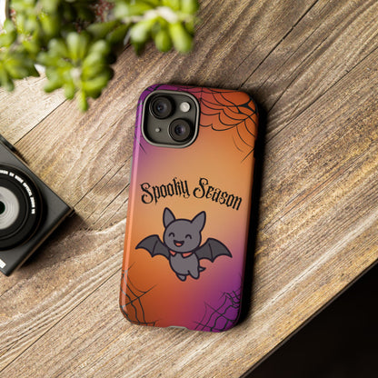 Spooky Season Cute Bat Phone Case — Halloween Gradient Spiderweb Tough Case