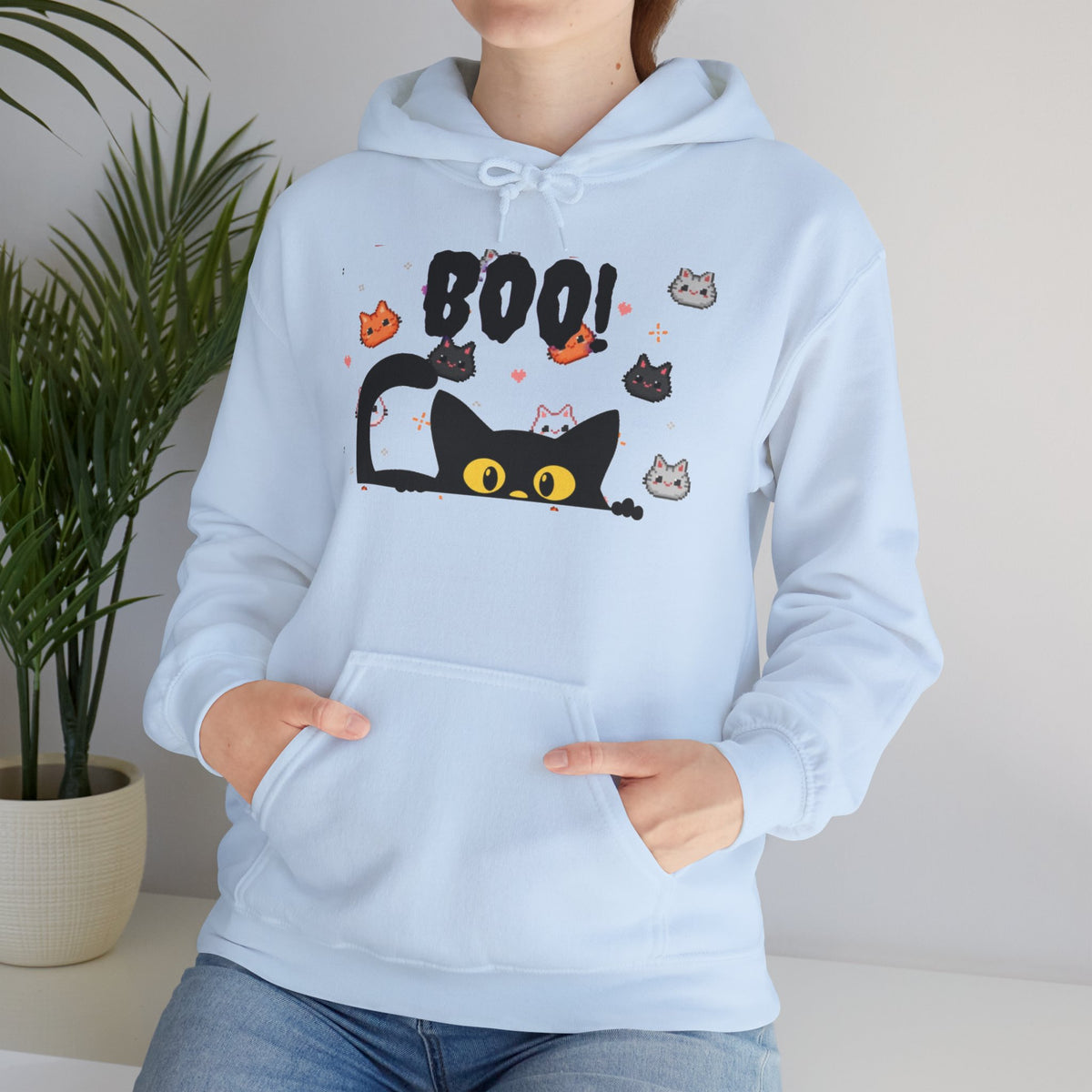 Halloween Cat 'Boo' Hoodie – Cute Spooky Black Cat Pullover