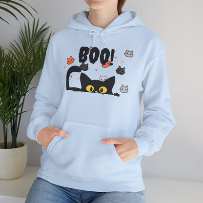 Halloween Cat 'Boo' Hoodie – Cute Spooky Black Cat Pullover