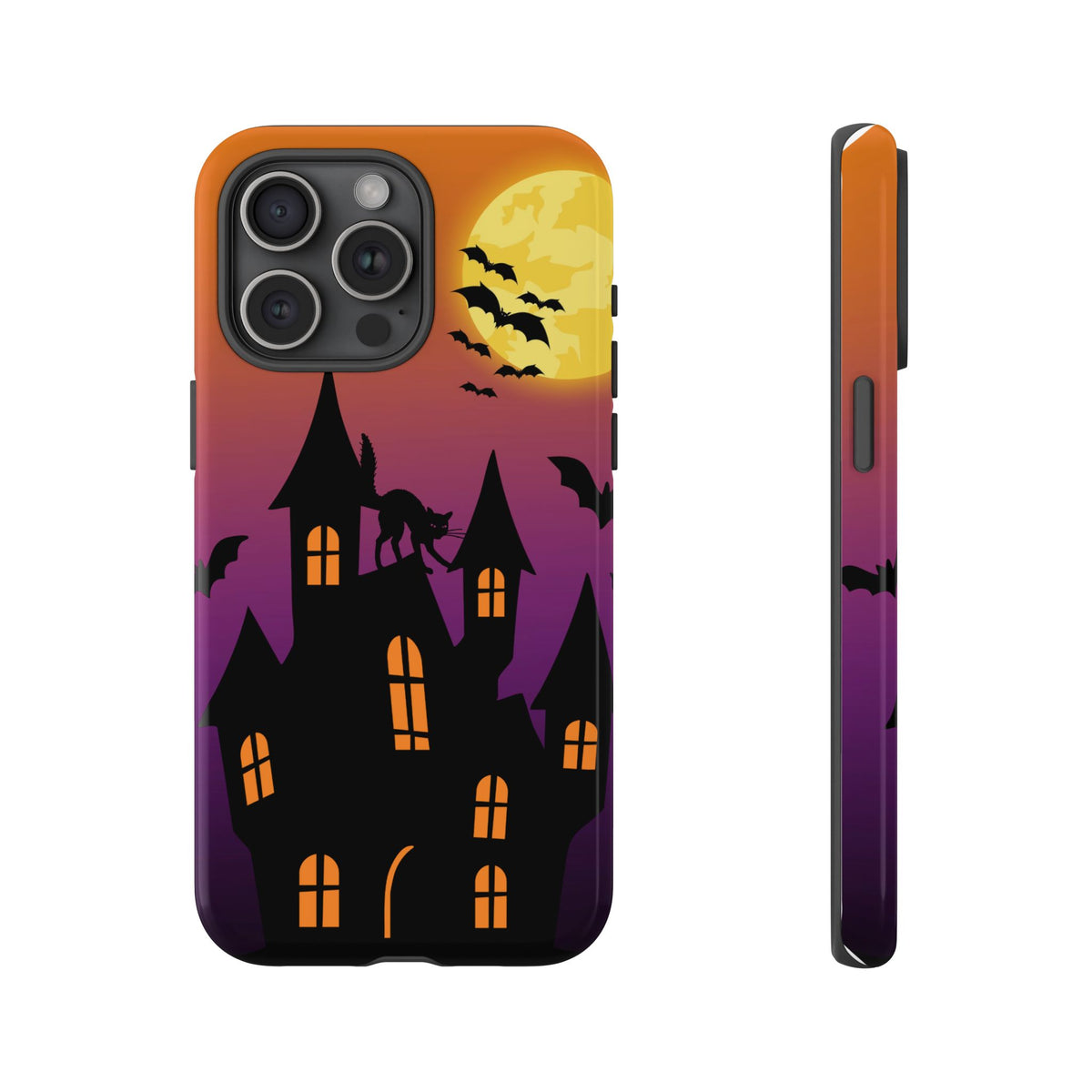Halloween Haunted Castle Tough Phone Case — Moon, Bats & Cat iPhone Cover