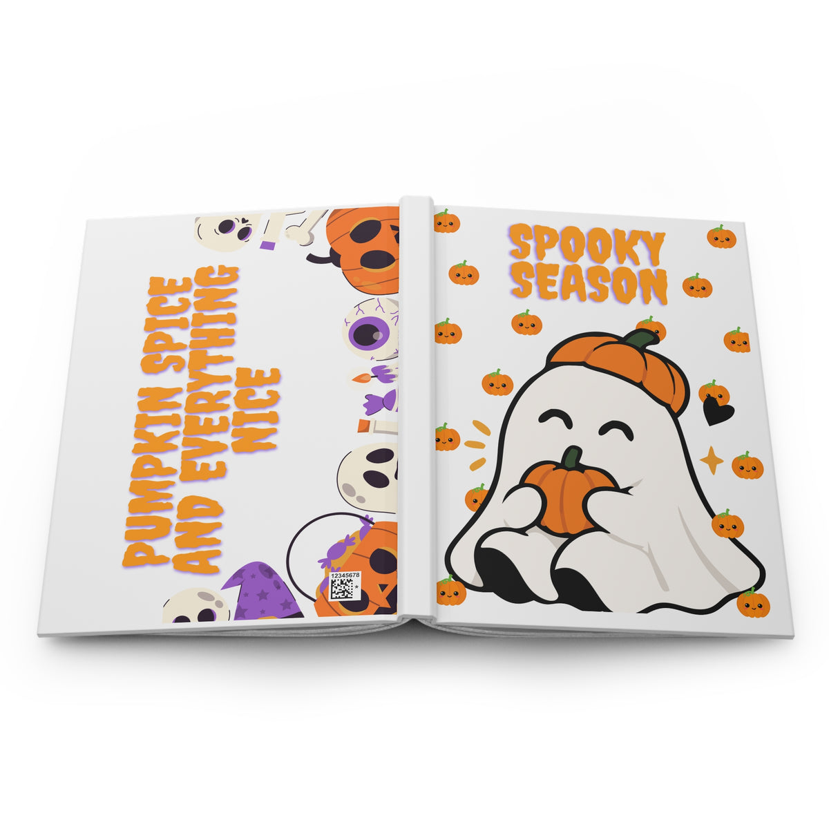 Spooky Season Hardcover Journal — Pumpkin Spice & Cute Ghost Lined Notebook