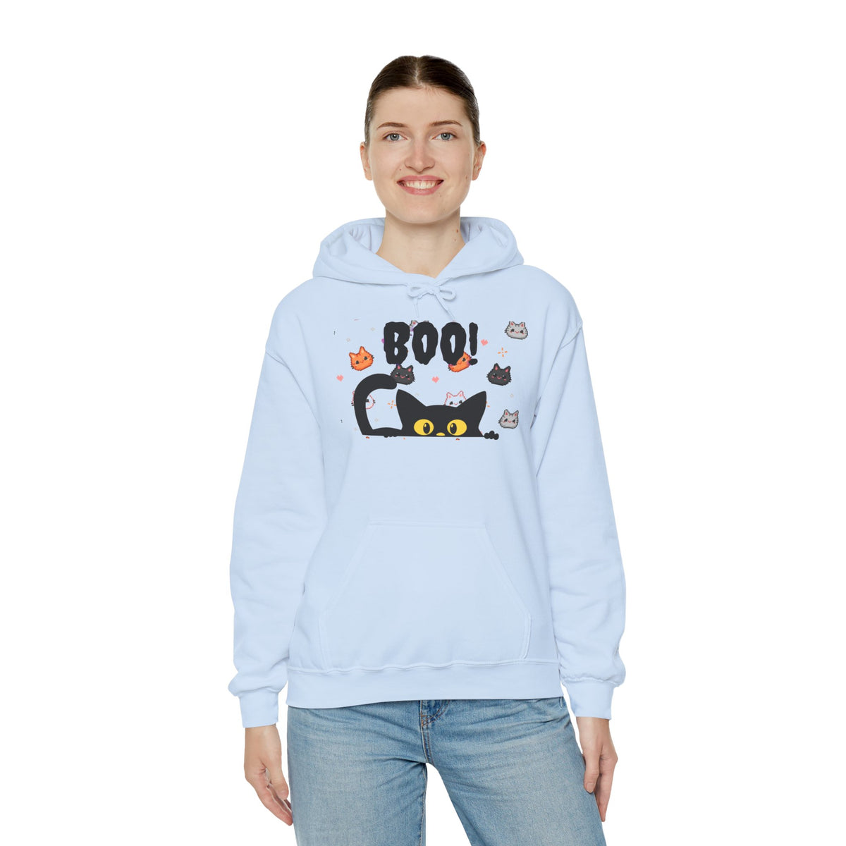 Halloween Cat 'Boo' Hoodie – Cute Spooky Black Cat Pullover
