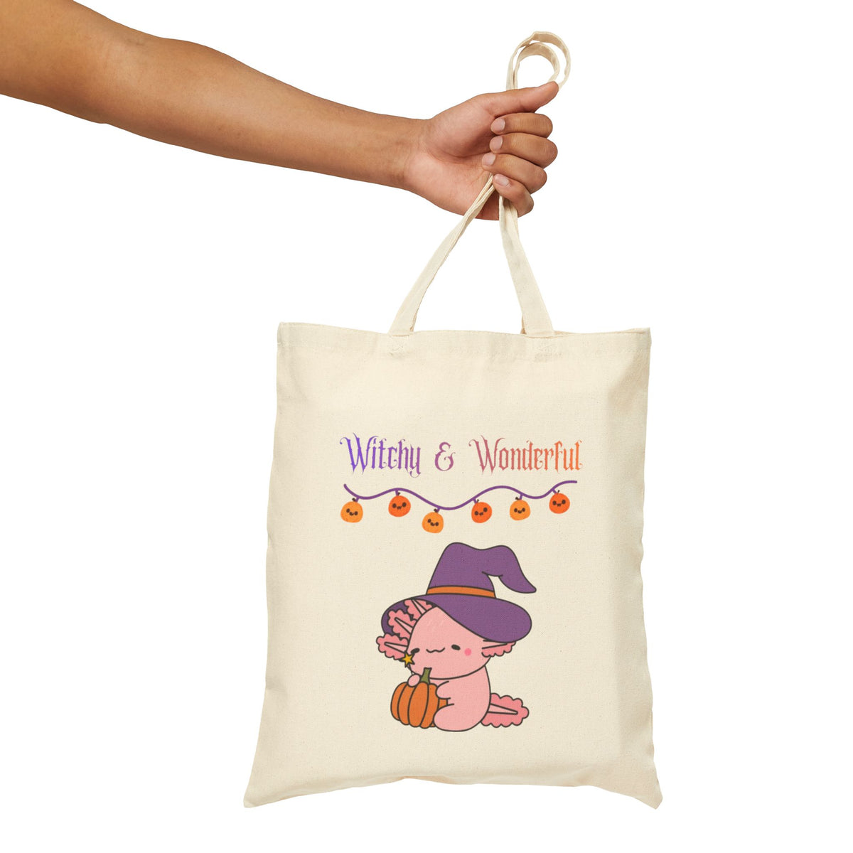 Halloween Pumpkin Tote Bag — "Boo!" & "Witchy & Wonderful" Cotton Canvas Tote