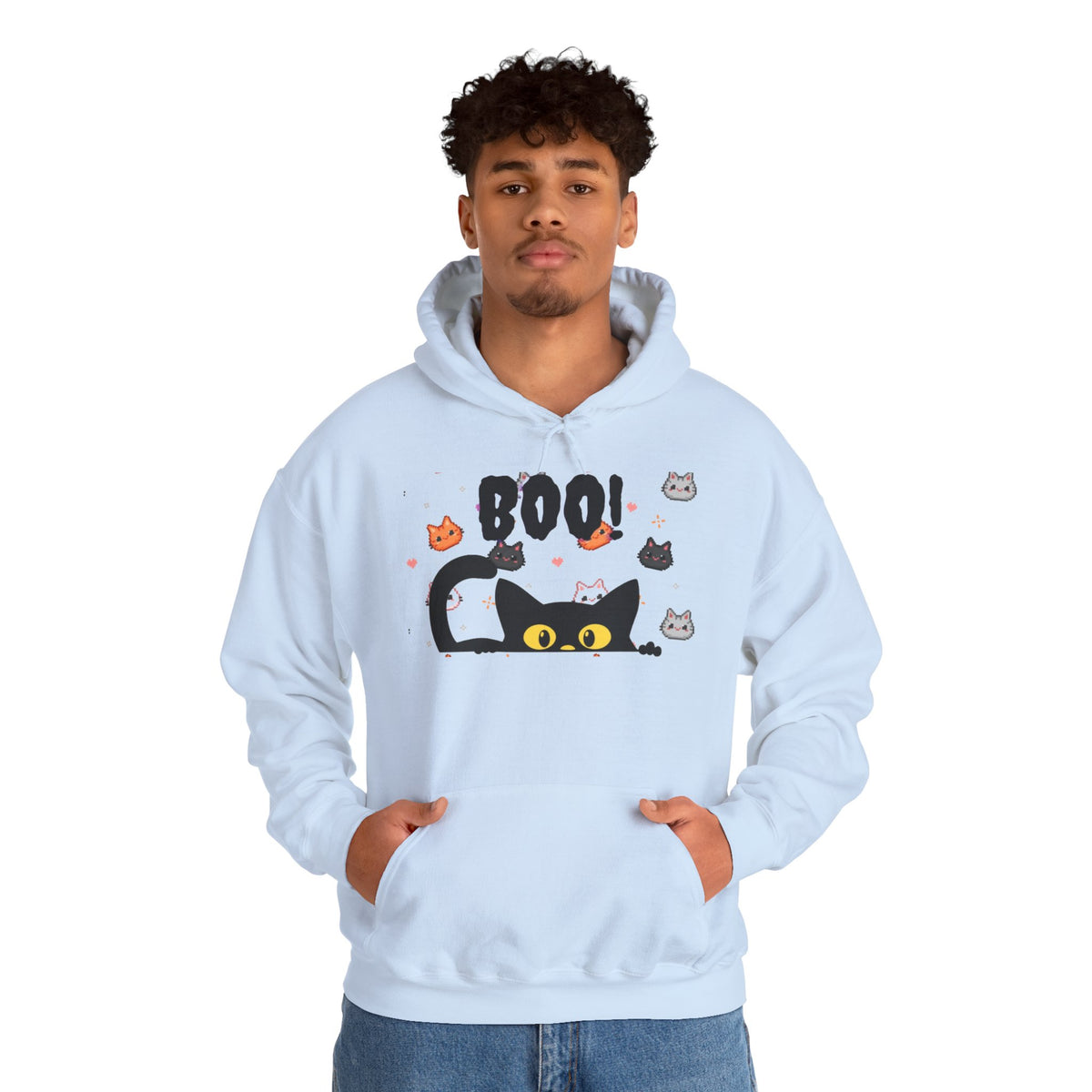 Halloween Cat 'Boo' Hoodie – Cute Spooky Black Cat Pullover