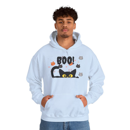 Halloween Cat 'Boo' Hoodie – Cute Spooky Black Cat Pullover