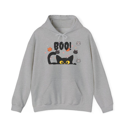 Halloween Cat 'Boo' Hoodie – Cute Spooky Black Cat Pullover