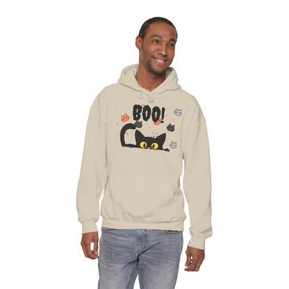 Halloween Cat 'Boo' Hoodie – Cute Spooky Black Cat Pullover