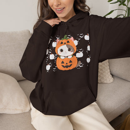Halloween Pumpkin Cat Hoodie — Cute Jack-O'-Lantern Kitten Sweatshirt