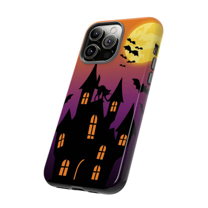 Halloween Haunted Castle Tough Phone Case — Moon, Bats & Cat iPhone Cover