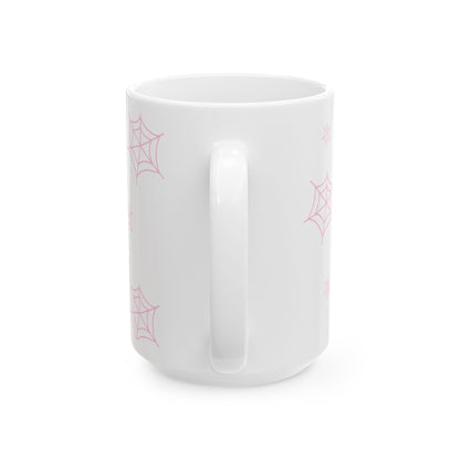 Cute Pink Ghost Halloween Mug — Sparkly Bow Pumpkin Coffee Cup (11oz & 15oz)