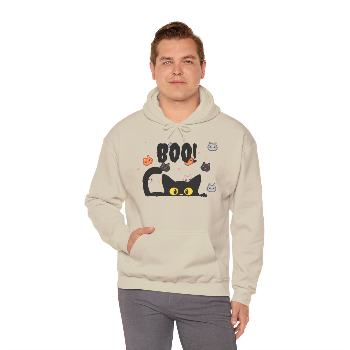 Halloween Cat 'Boo' Hoodie – Cute Spooky Black Cat Pullover