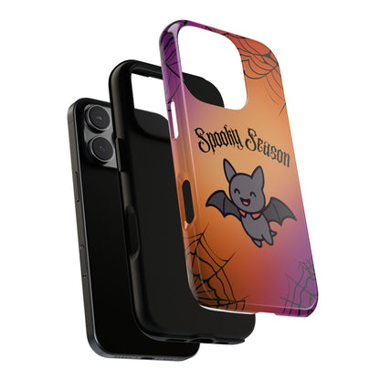 Spooky Season Cute Bat Phone Case — Halloween Gradient Spiderweb Tough Case