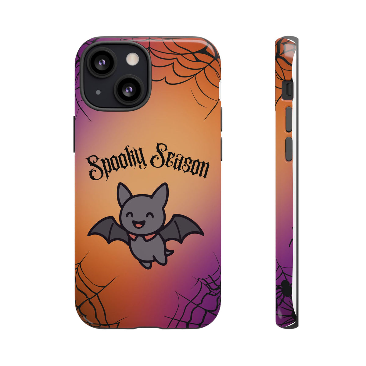 Spooky Season Cute Bat Phone Case — Halloween Gradient Spiderweb Tough Case