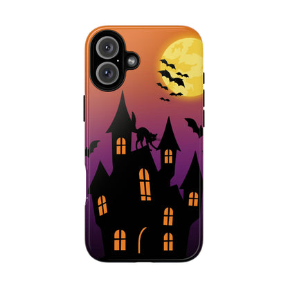 Halloween Haunted Castle Tough Phone Case — Moon, Bats & Cat iPhone Cover