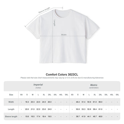 Cute Cat Bubble Tea Boxy Tee — Kawaii Heart Graphic Women's Crop T‑Shirt