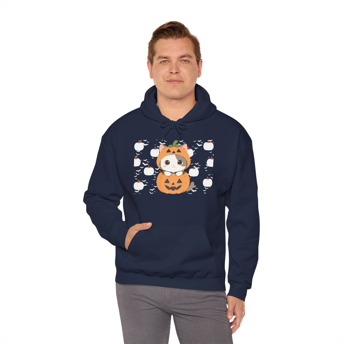 Halloween Pumpkin Cat Hoodie — Cute Jack-O'-Lantern Kitten Sweatshirt