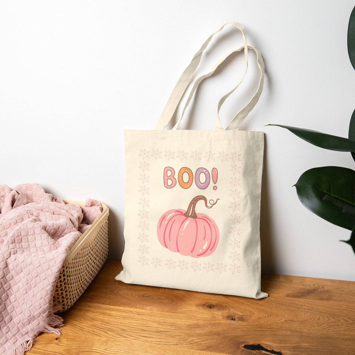 Halloween Pumpkin Tote Bag — "Boo!" & "Witchy & Wonderful" Cotton Canvas Tote