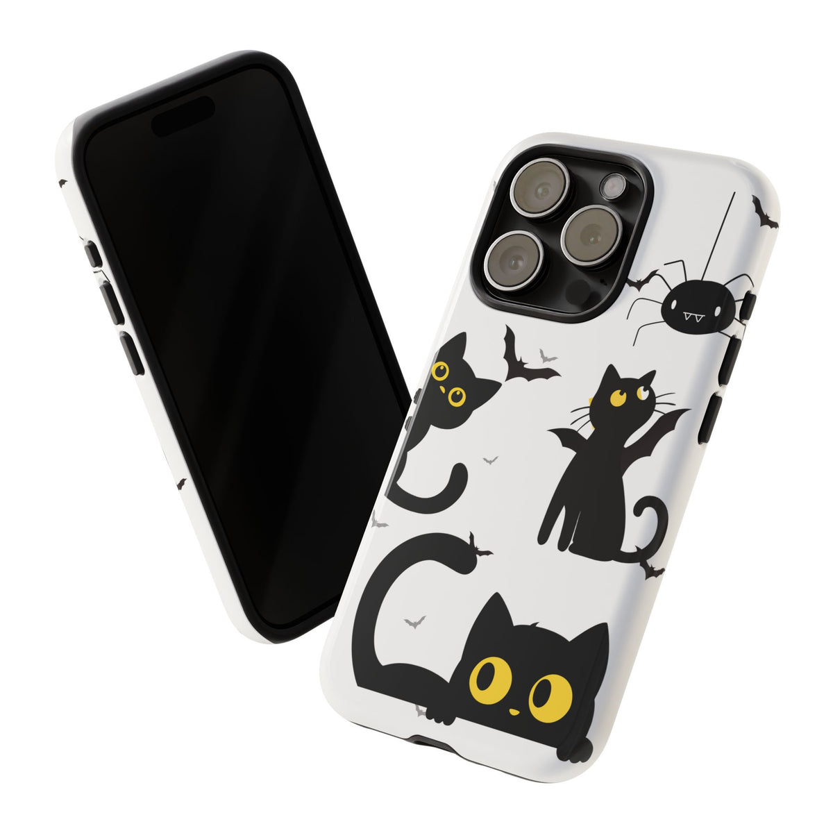 Cute Black Cats Halloween Phone Case - Spooky Bat & Spider iPhone Cover