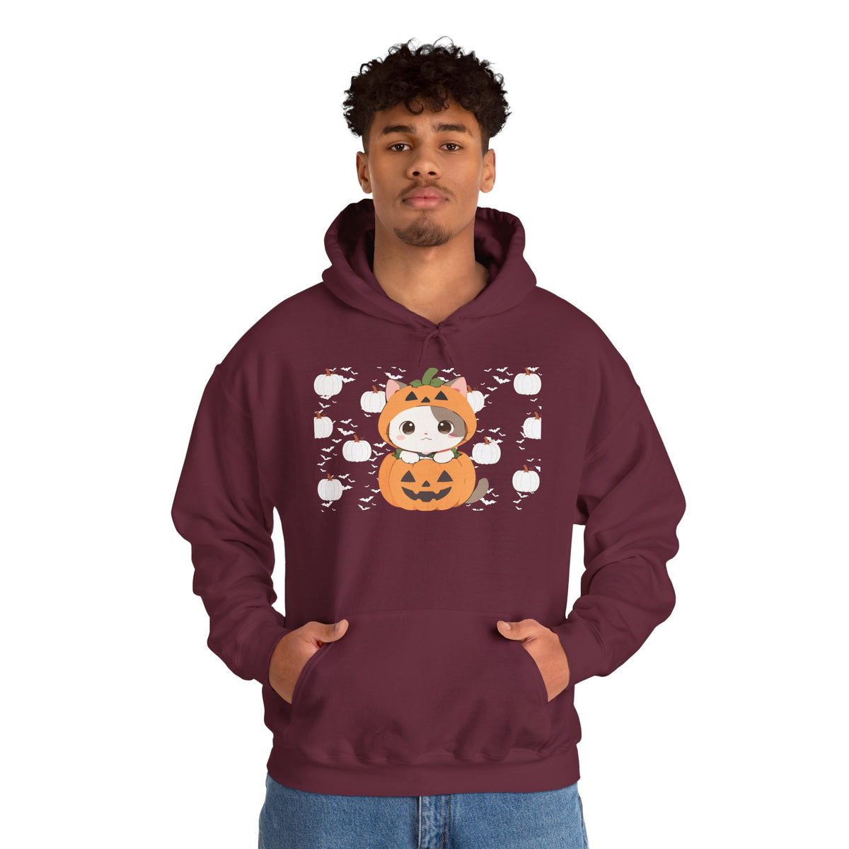 Halloween Pumpkin Cat Hoodie — Cute Jack-O'-Lantern Kitten Sweatshirt