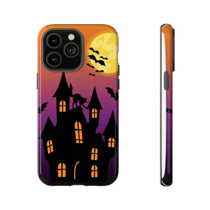 Halloween Haunted Castle Tough Phone Case — Moon, Bats & Cat iPhone Cover