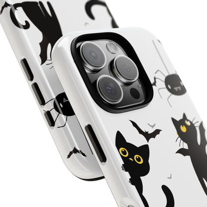 Cute Black Cats Halloween Phone Case - Spooky Bat & Spider iPhone Cover
