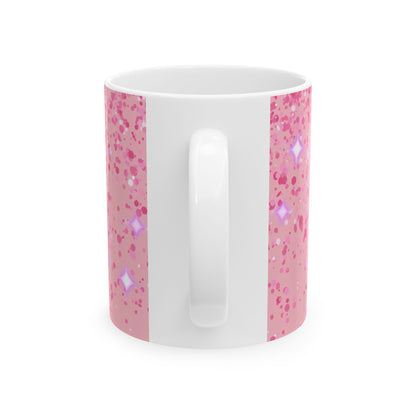 Pink Glitter Ghost Halloween Mug — Cute Ghost with Heart Sunglasses & Pumpkin