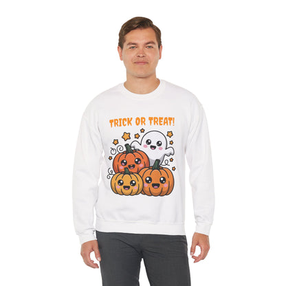 Halloween "Trick or Treat" Sweatshirt — Cute Ghost & Pumpkins Crewneck