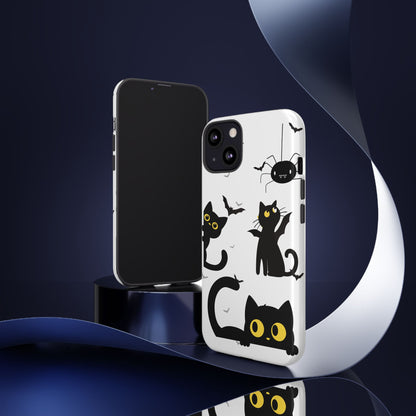 Cute Black Cats Halloween Phone Case - Spooky Bat & Spider iPhone Cover