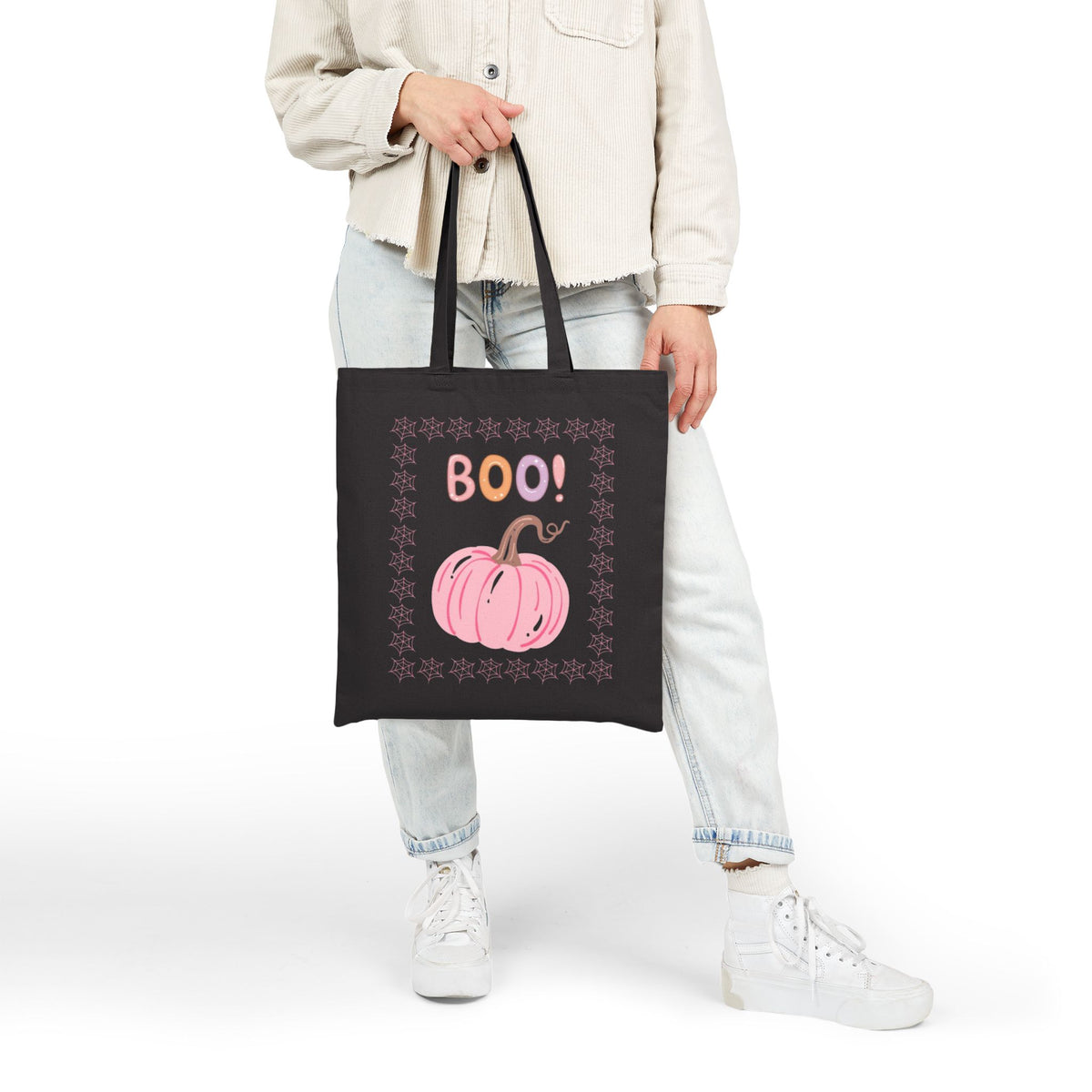 Halloween Pumpkin Tote Bag — "Boo!" & "Witchy & Wonderful" Cotton Canvas Tote