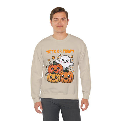 Halloween "Trick or Treat" Sweatshirt — Cute Ghost & Pumpkins Crewneck