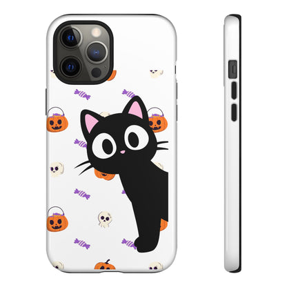 Halloween Black Cat Phone Case — Cute Trick-or-Treat Pattern Tough Case