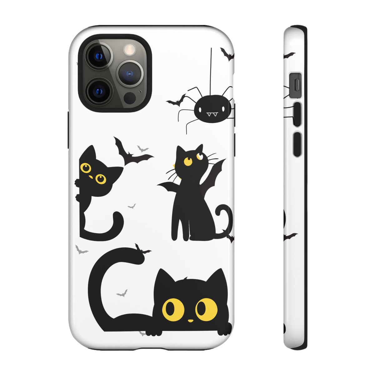 Cute Black Cats Halloween Phone Case - Spooky Bat & Spider iPhone Cover