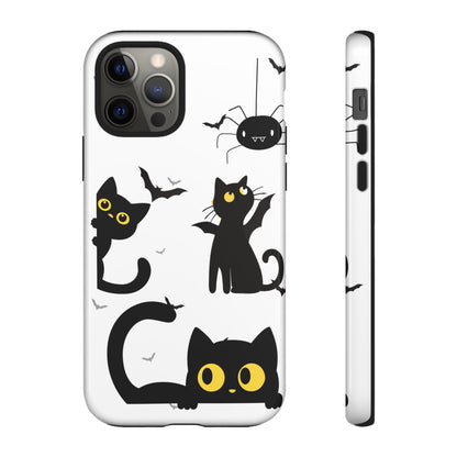 Cute Black Cats Halloween Phone Case - Spooky Bat & Spider iPhone Cover