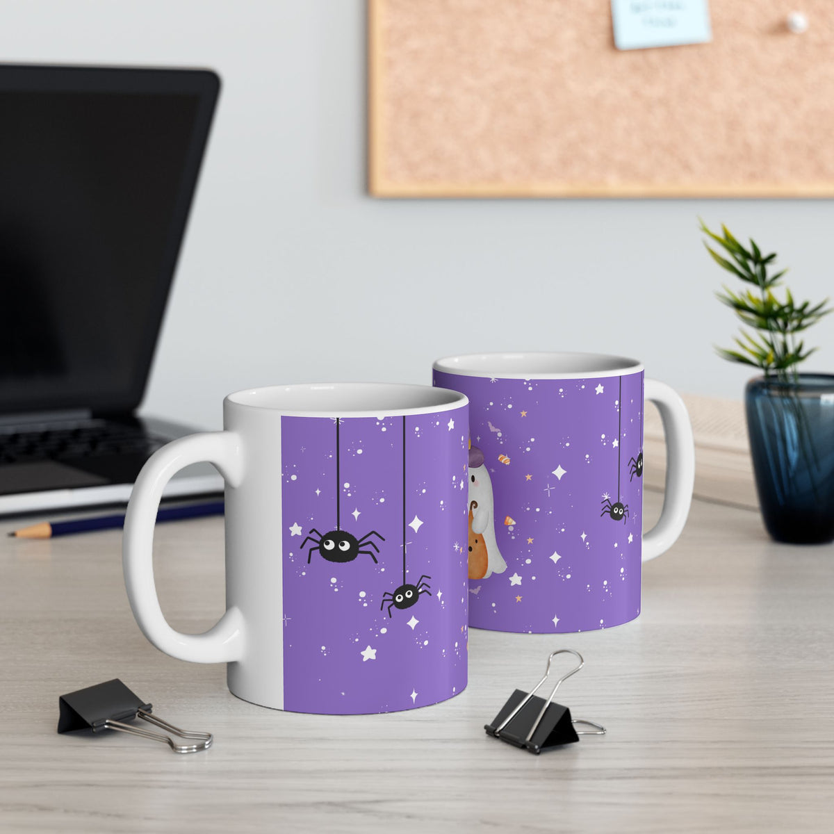 Halloween Ghost & Pumpkins Ceramic Mug — "Happy Halloween" Cute Spooky Coffee Cup (11oz/15oz)