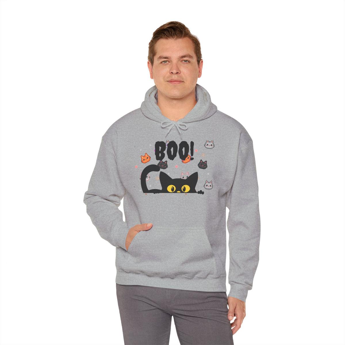 Halloween Cat 'Boo' Hoodie – Cute Spooky Black Cat Pullover